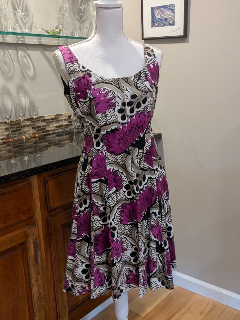 Nine 9 West Petite Floral Fit & Flare Low Back Cocktail Dress Vintage